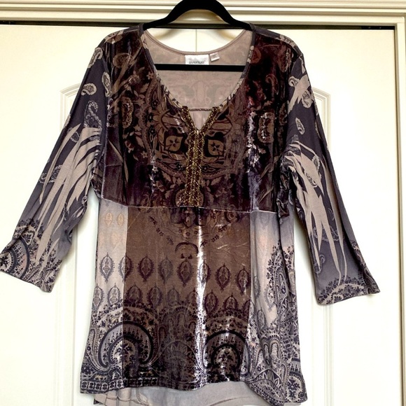 Avenue Tops - Avenue Mixed Media Tunic Top Shirt Womens Plus size 18/20 velvet panels metallic